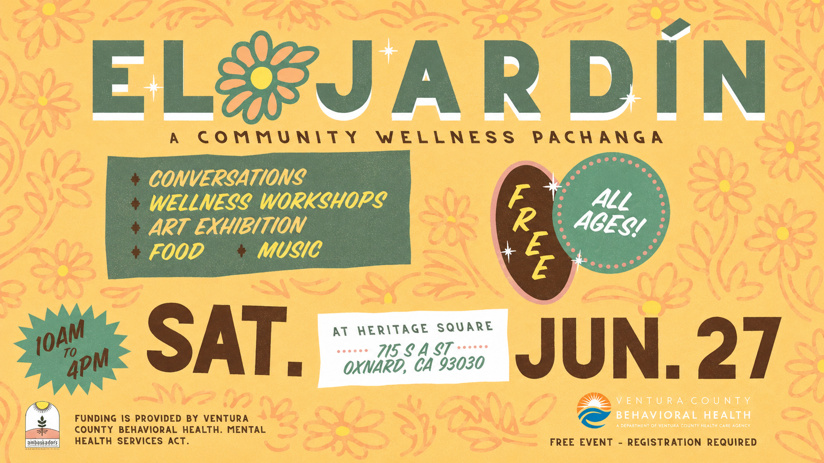 Heritage Square Oxnard community garden with art, music, and wellness activities.